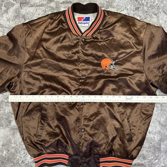 Vintage Swingster Brand NFL Cleveland Browns Satin Snap Jacket - Brown - Size L - Picture 5 of 6